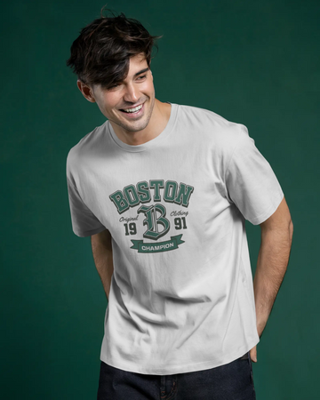 Boston Champion Graphic Regular Fit T-Shirt for Men – Varsity Streetwear Cotton Tee | Urban Layon