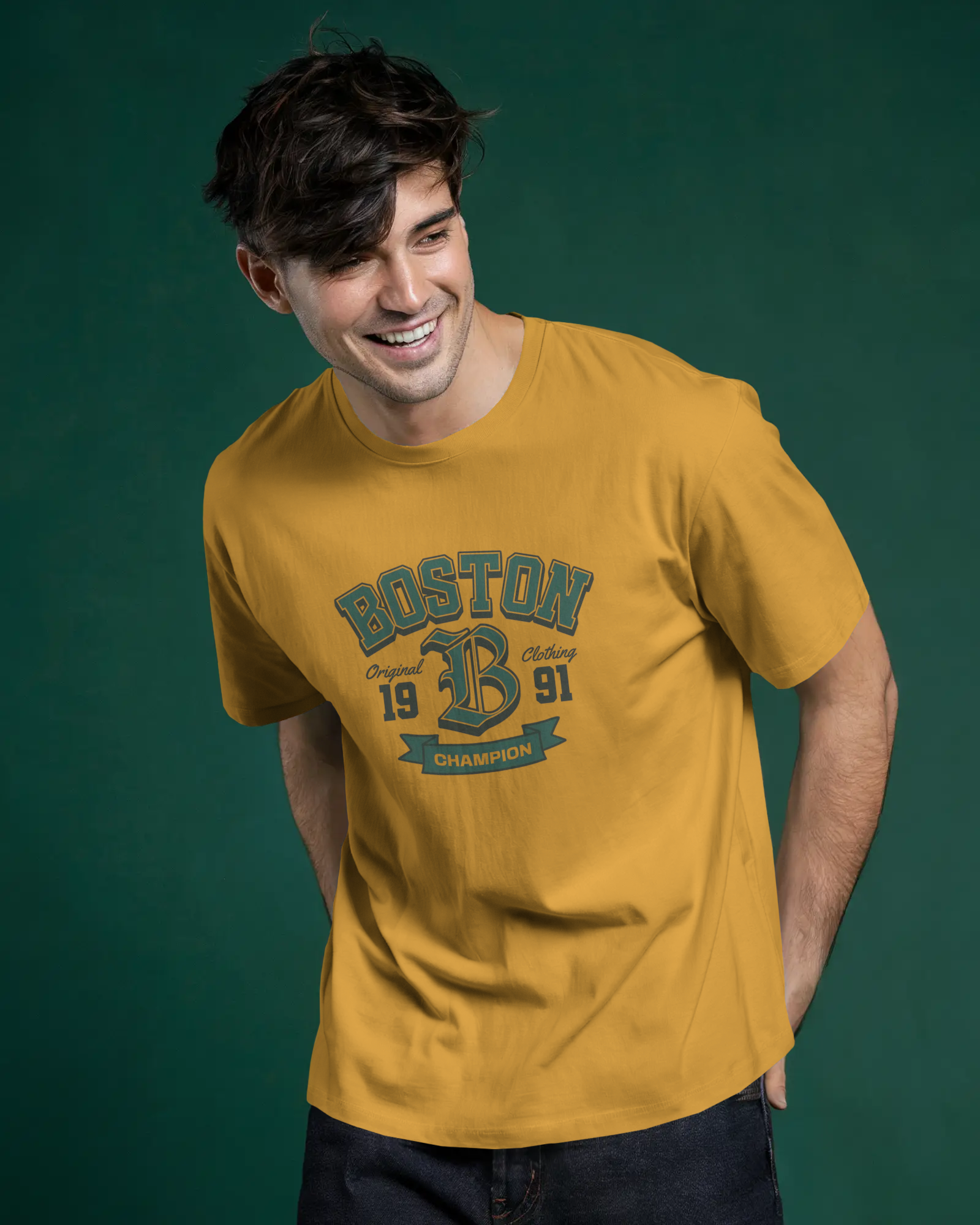 Boston Champion Graphic Regular Fit T-Shirt for Men – Varsity Streetwear Cotton Tee | Urban Layon